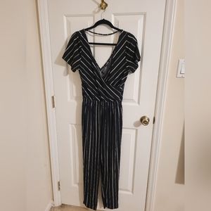 Express Deep V Pinstripe Jumpsuit